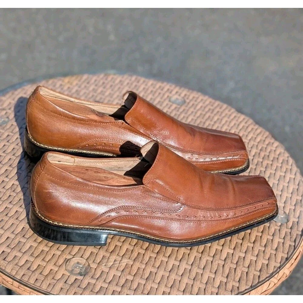 Old Money Quiet Luxury Stacy Adams Danton Cognac‎ Leather Loafers Men's 10.5